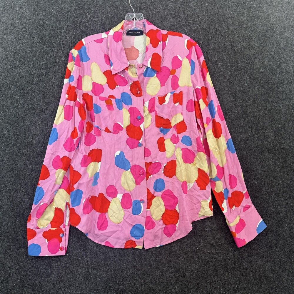 Piazza Sempione Shirt Women's 44 Pink Multicolor Abstract Button Up Italy